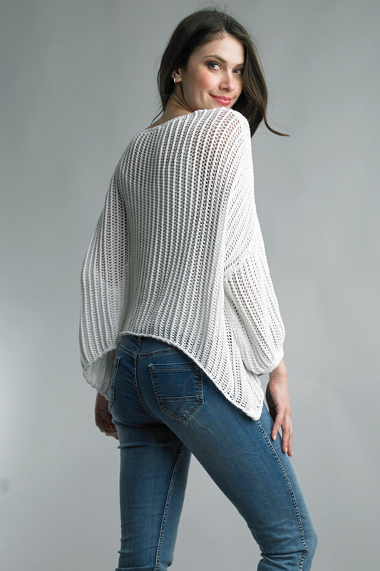 Italian Solid Color Open Knit Sweater Top