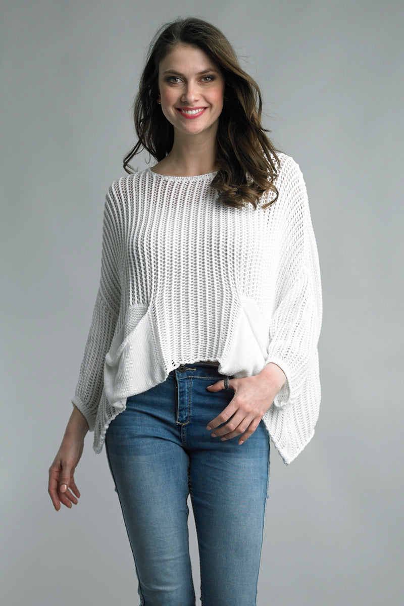 Italian Solid Color Open Knit Sweater Top
