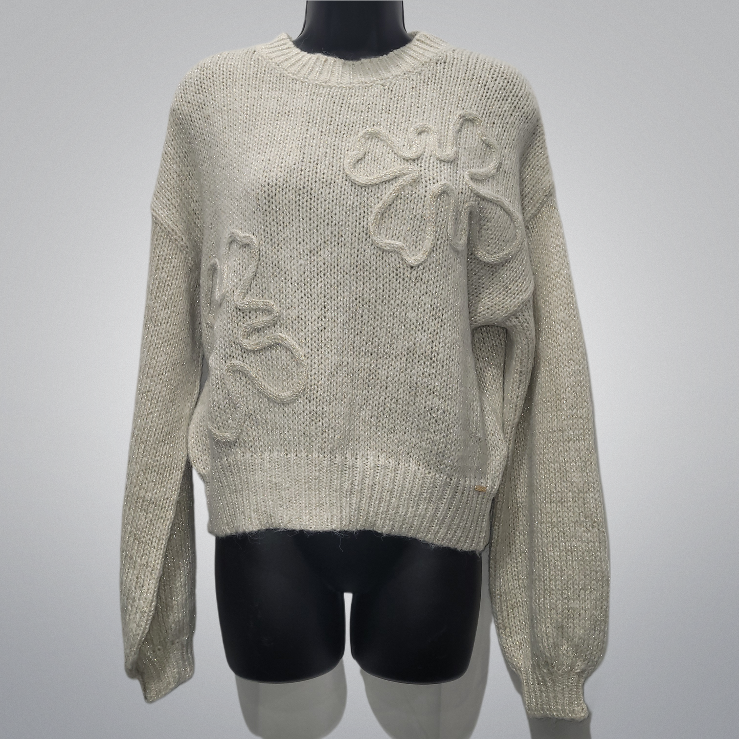 Gold Cream Sweater with Unique Front Knit Design