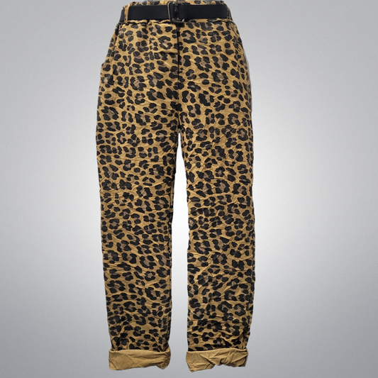 Leopard Print Italian Pants with Belt