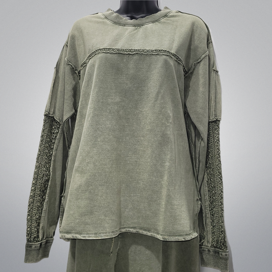 100% Cotton Olive Top With Crochet Details