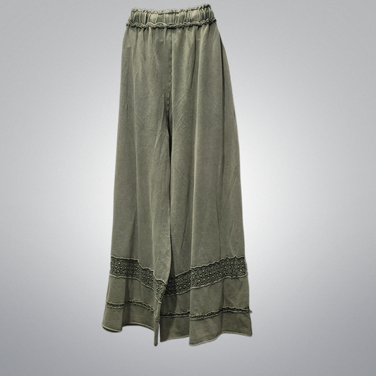 100% Cotton Olive Pants With Crochet Details