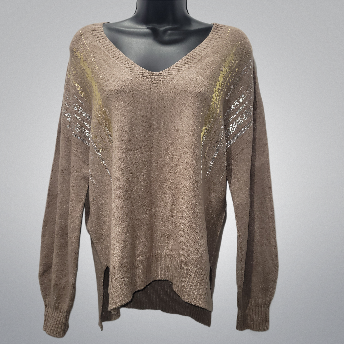 Gold, Silver, & Bling Italian V-Neck Sweaters