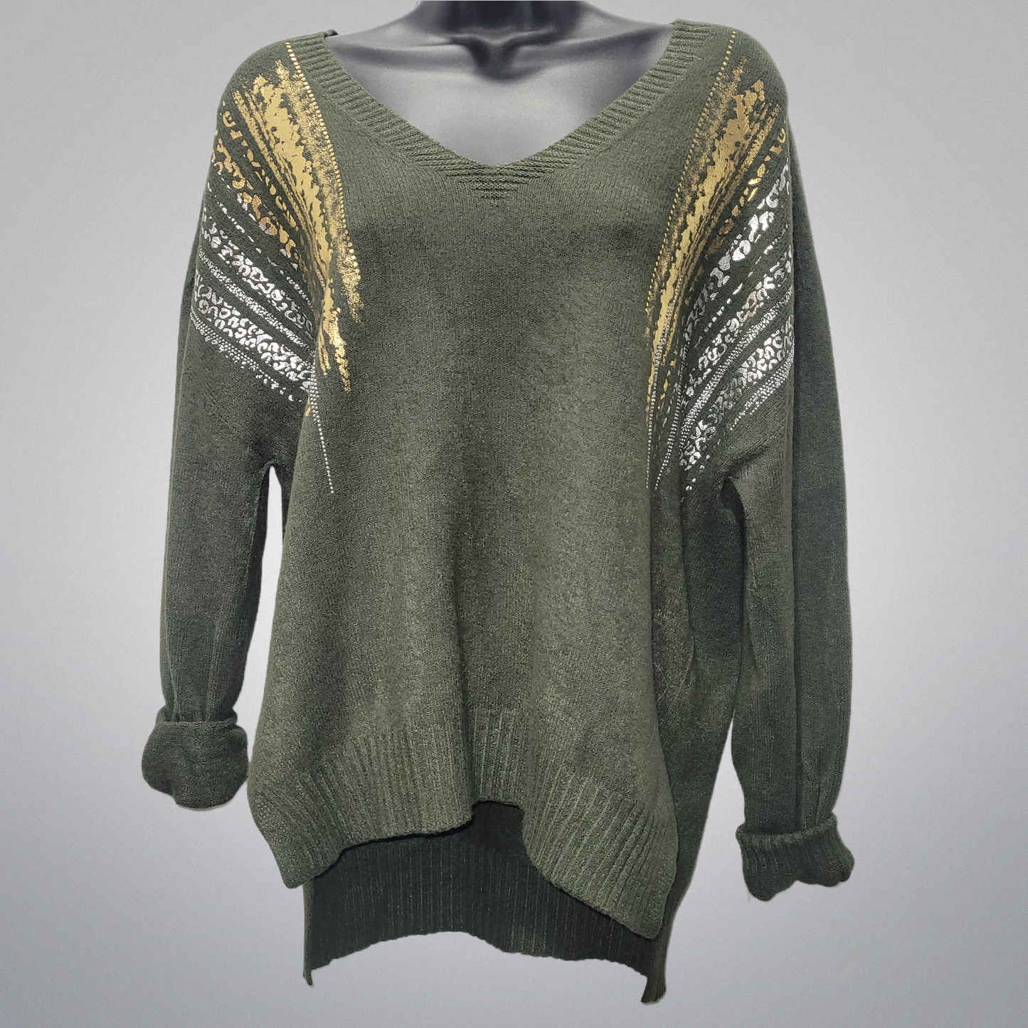 Gold, Silver, & Bling Italian V-Neck Sweaters