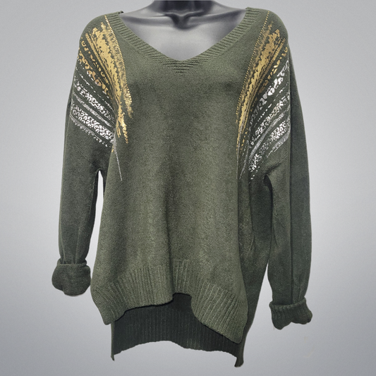 Gold, Silver, & Bling Italian V-Neck Sweaters
