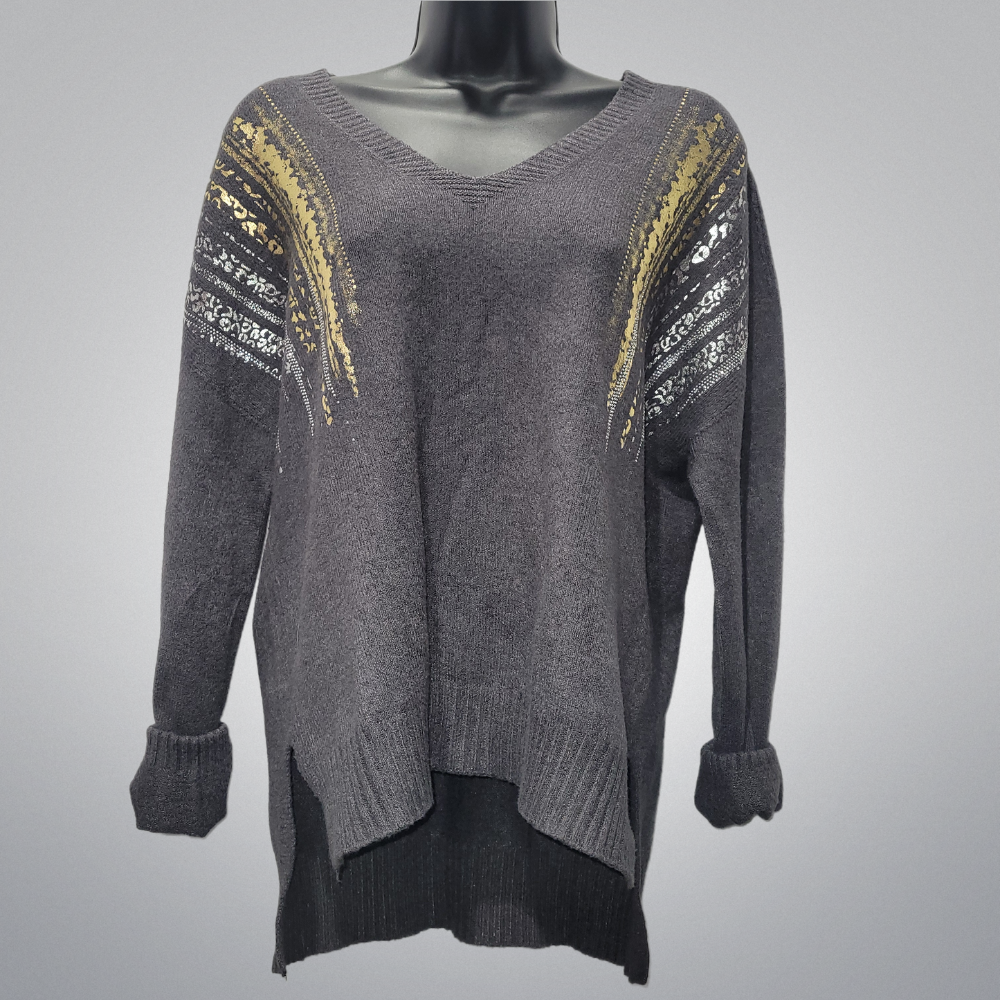 Gold, Silver, & Bling Italian V-Neck Sweaters