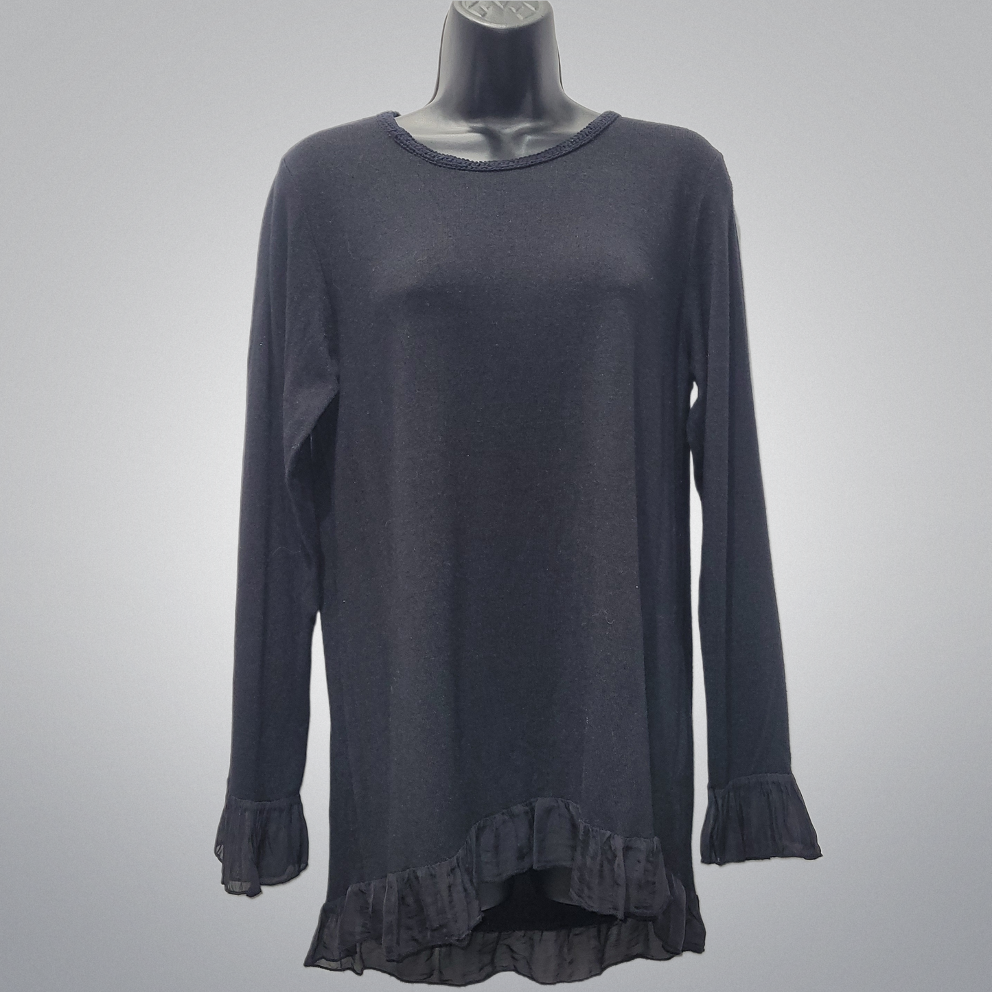 Silk Ruffle Trim Italian Sweater