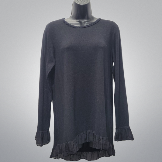 Silk Ruffle Trim Italian Sweater