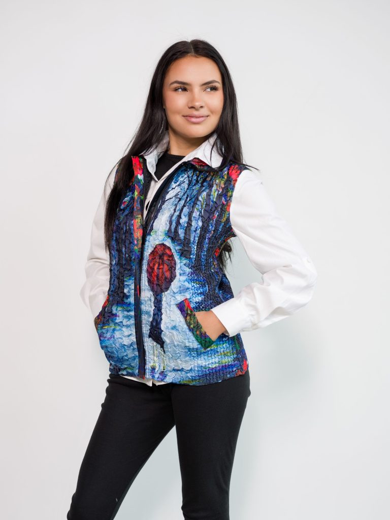 Black & Artistic Print Reversible Travel Vest