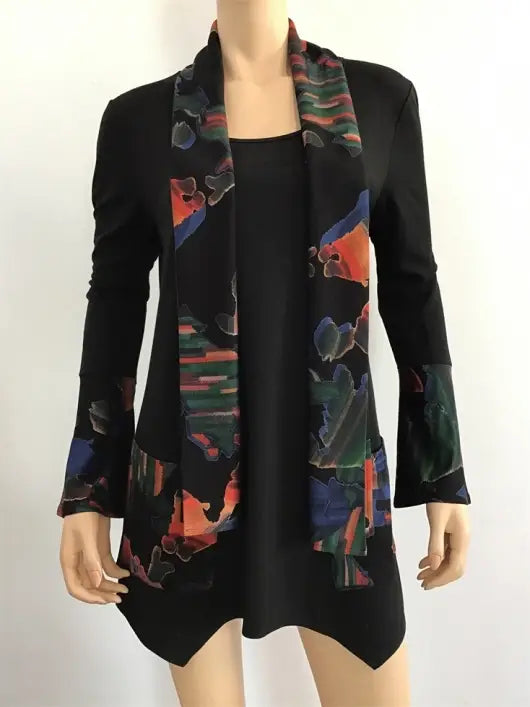 Contrasting Accents on Black Tunic Top With Matching Scarf