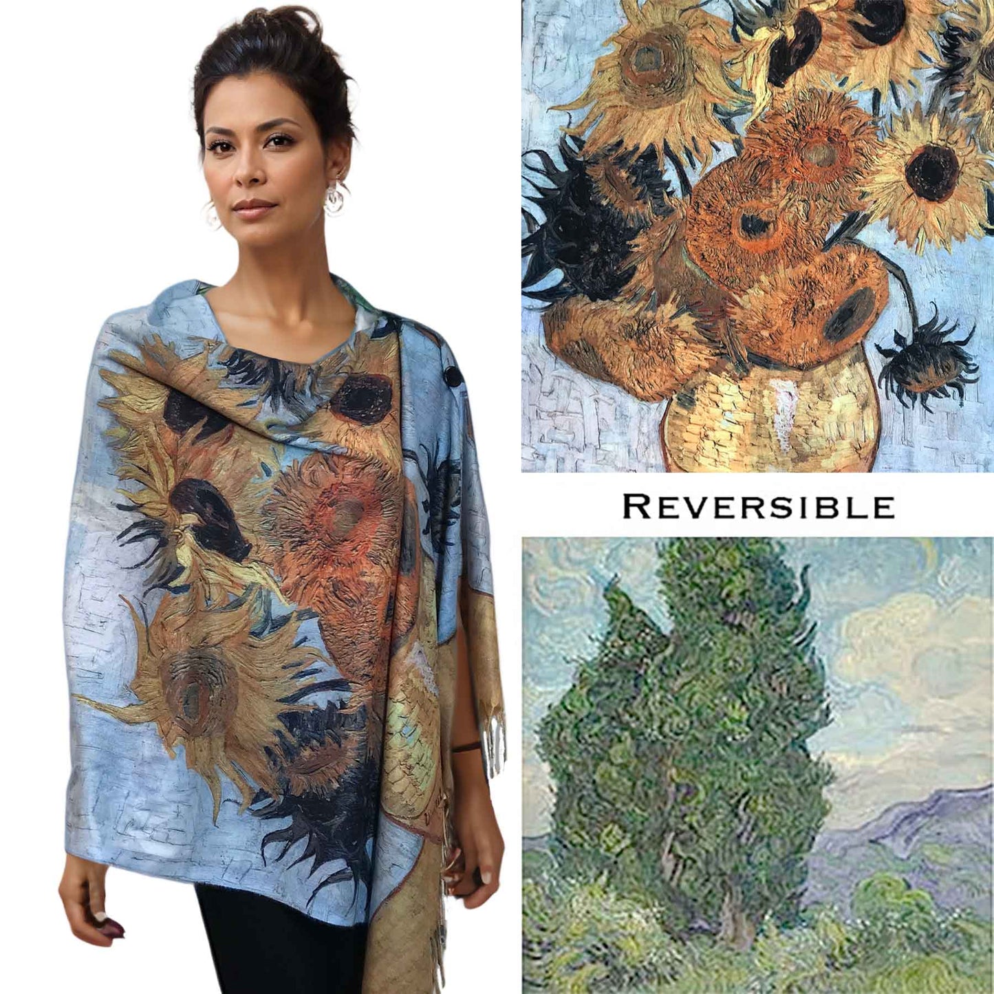 Reversible Art Design Soft Touch Button Scarves