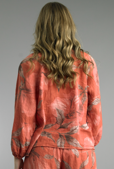 Floral Tie-Front Linen Shirt