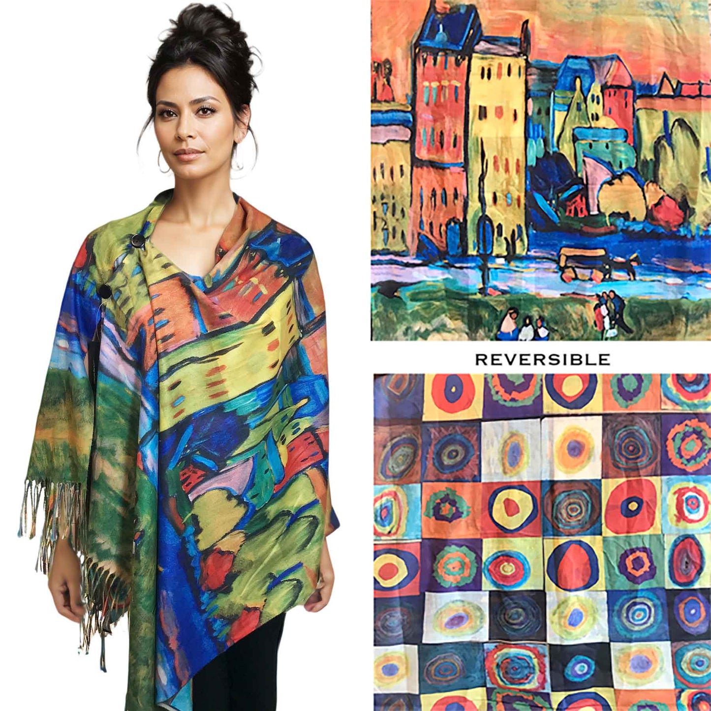 Reversible Art Design Soft Touch Button Scarves