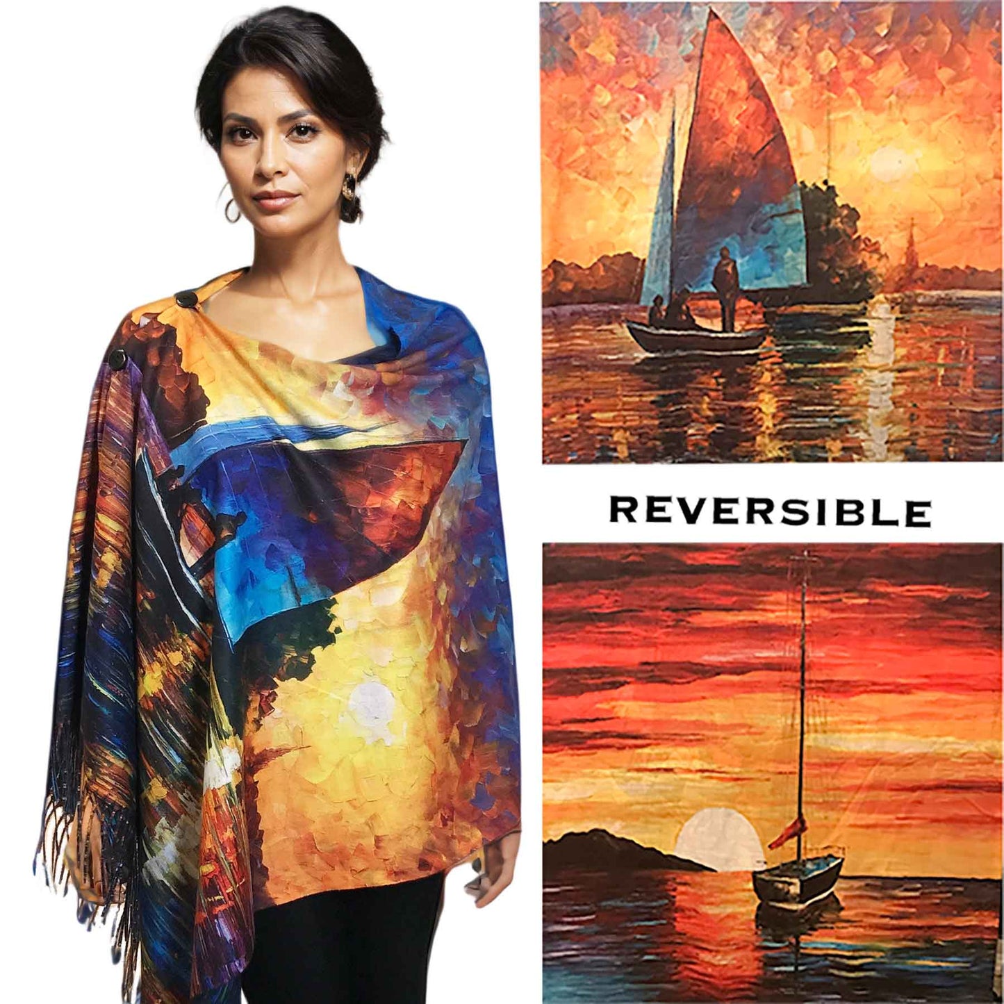 Reversible Art Design Soft Touch Button Scarves
