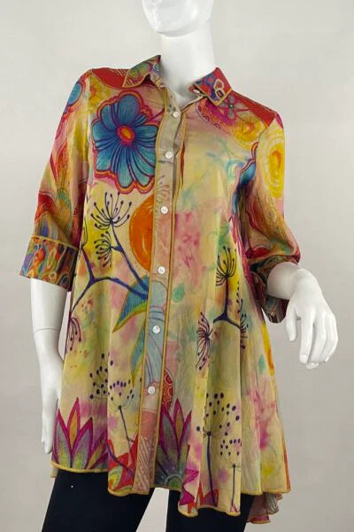 Floral Tunic Shirt With Watercolor Design