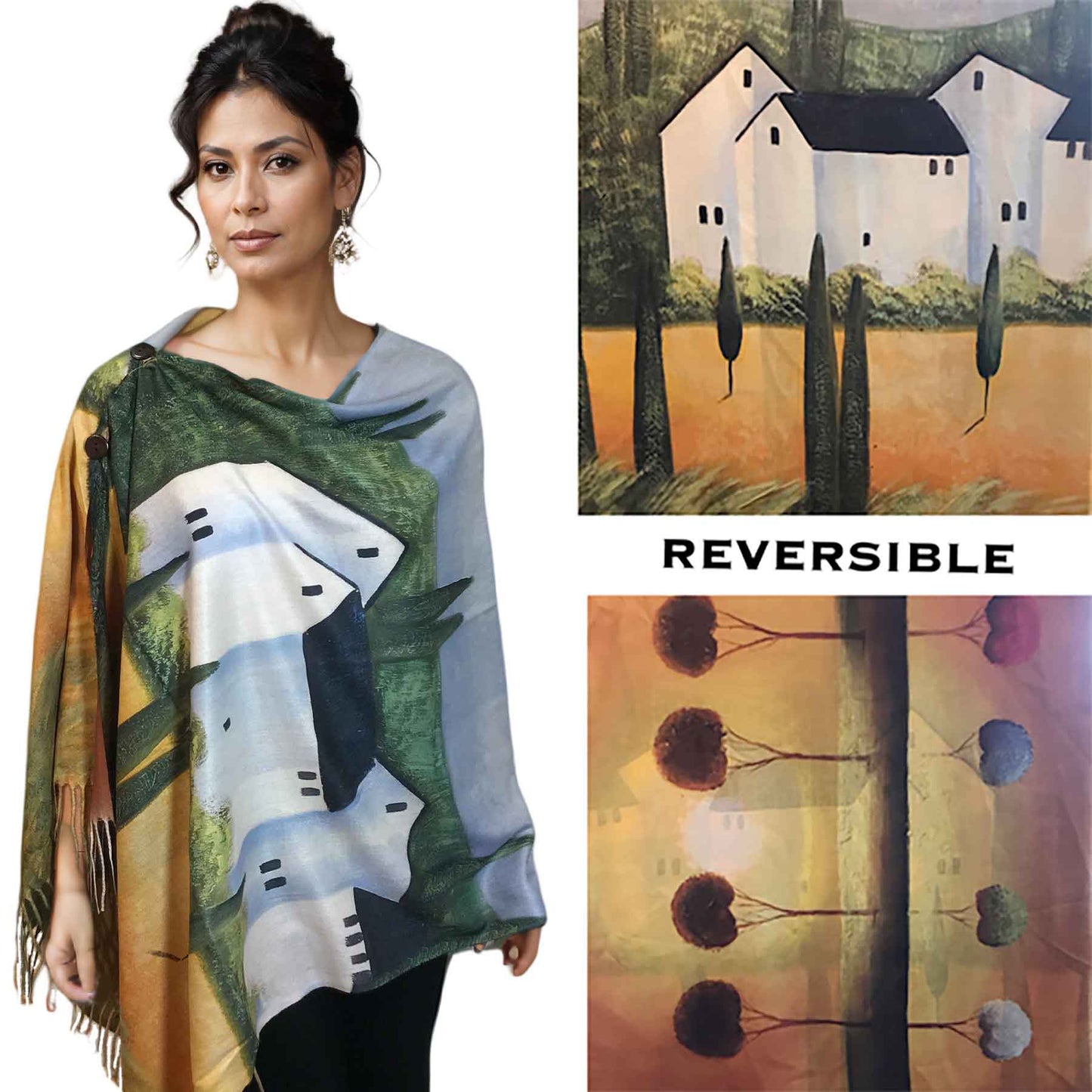 Reversible Art Design Soft Touch Button Scarves