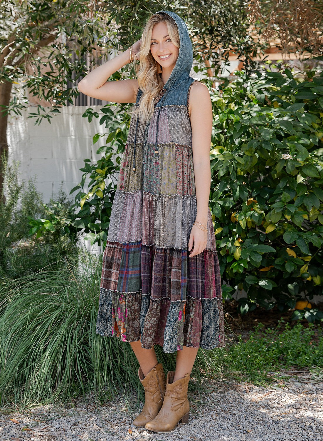 Bohemian Tiered Sleeveless Midi Dress
