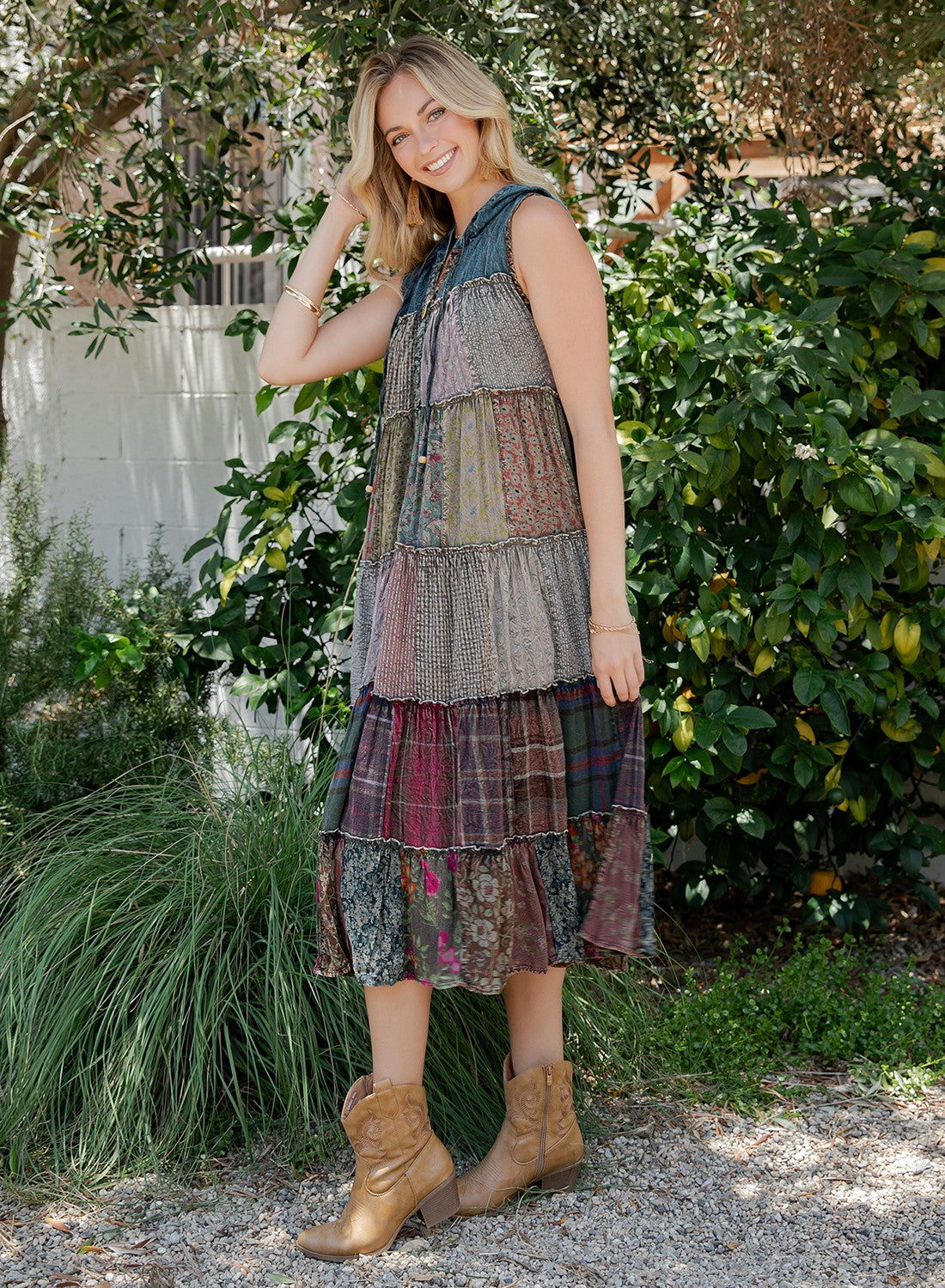 Bohemian Tiered Sleeveless Midi Dress