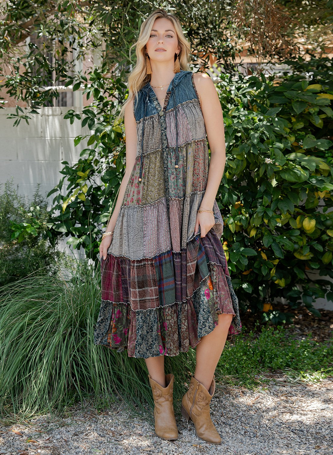 Bohemian Tiered Sleeveless Midi Dress