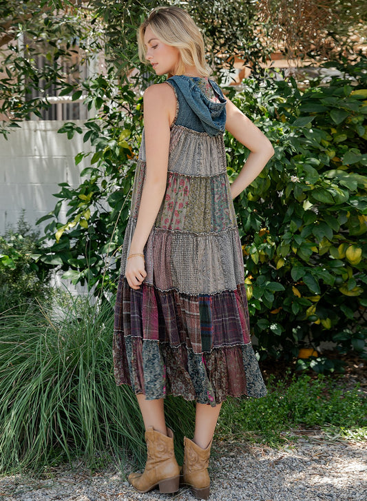 Bohemian Tiered Sleeveless Midi Dress