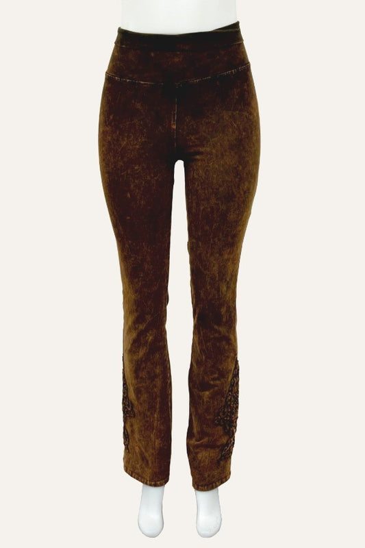 Appliqued Mineral Washed Boot-Cut Yoga Pants
