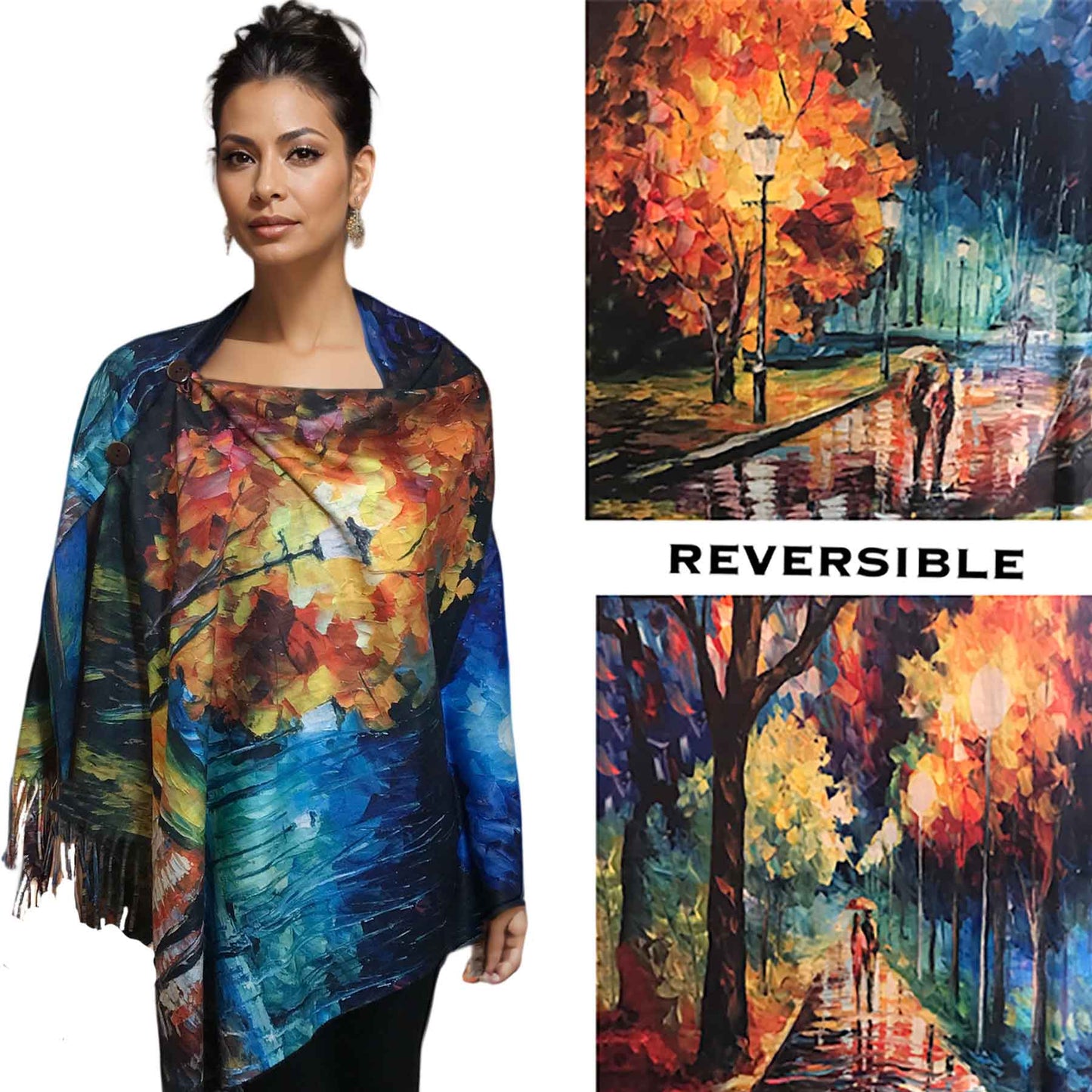 Reversible Art Design Soft Touch Button Scarves