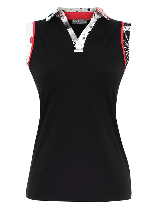 Collage Print Contrasting Sleeveless Polo - Sportswear (Golf/Tennis/Pickleball)