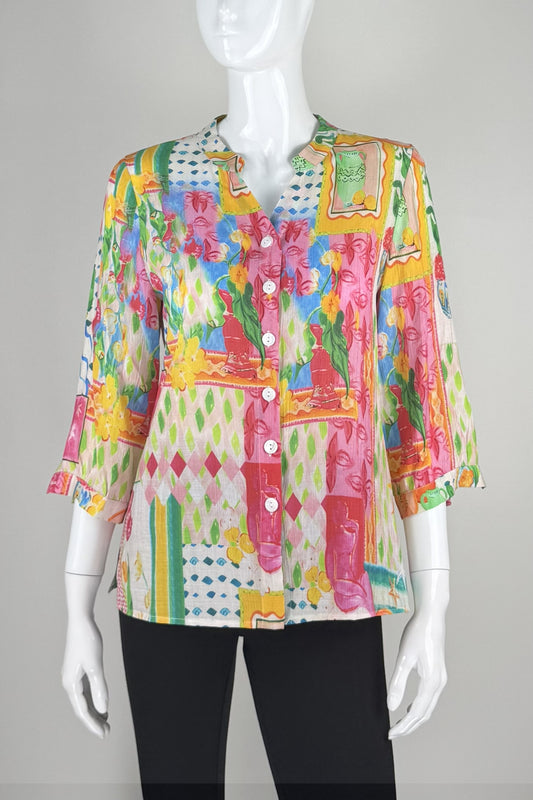 Watercolor Button-Front Top in Soft Spring Hues