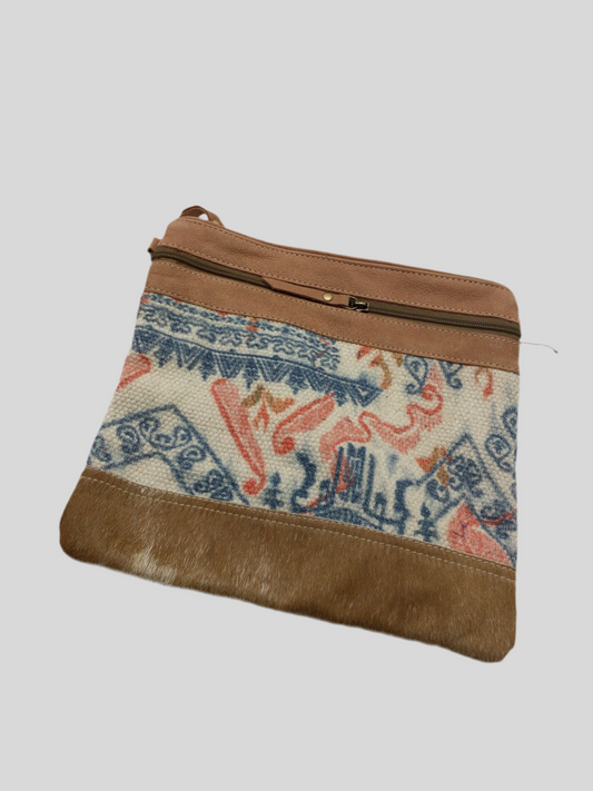 3 Compartment Leather Tapestry Purse