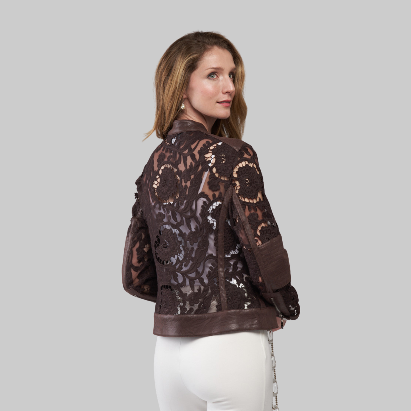Brocade Lace Vegan Leather Jacket
