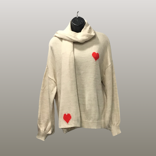 Italian Heart Sweater With Matching Neck Scarf