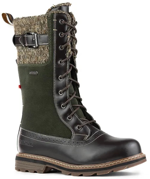 Tall Lace Up Brown & Olive Winter Boots with Side Zipper