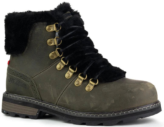 Fur Trimmed Short Olive Color Winter Boots