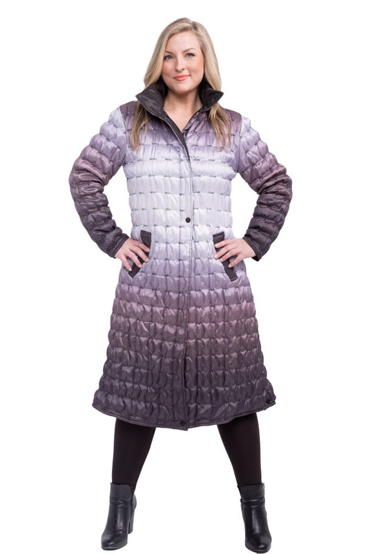 Ombre Quilted & Drawstring Waist Reversible Full-Length Coat