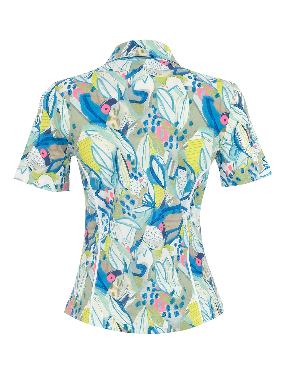 Vibrant Leaf Print Zip Polo - Sportswear (Golf/Tennis/Pickleball)