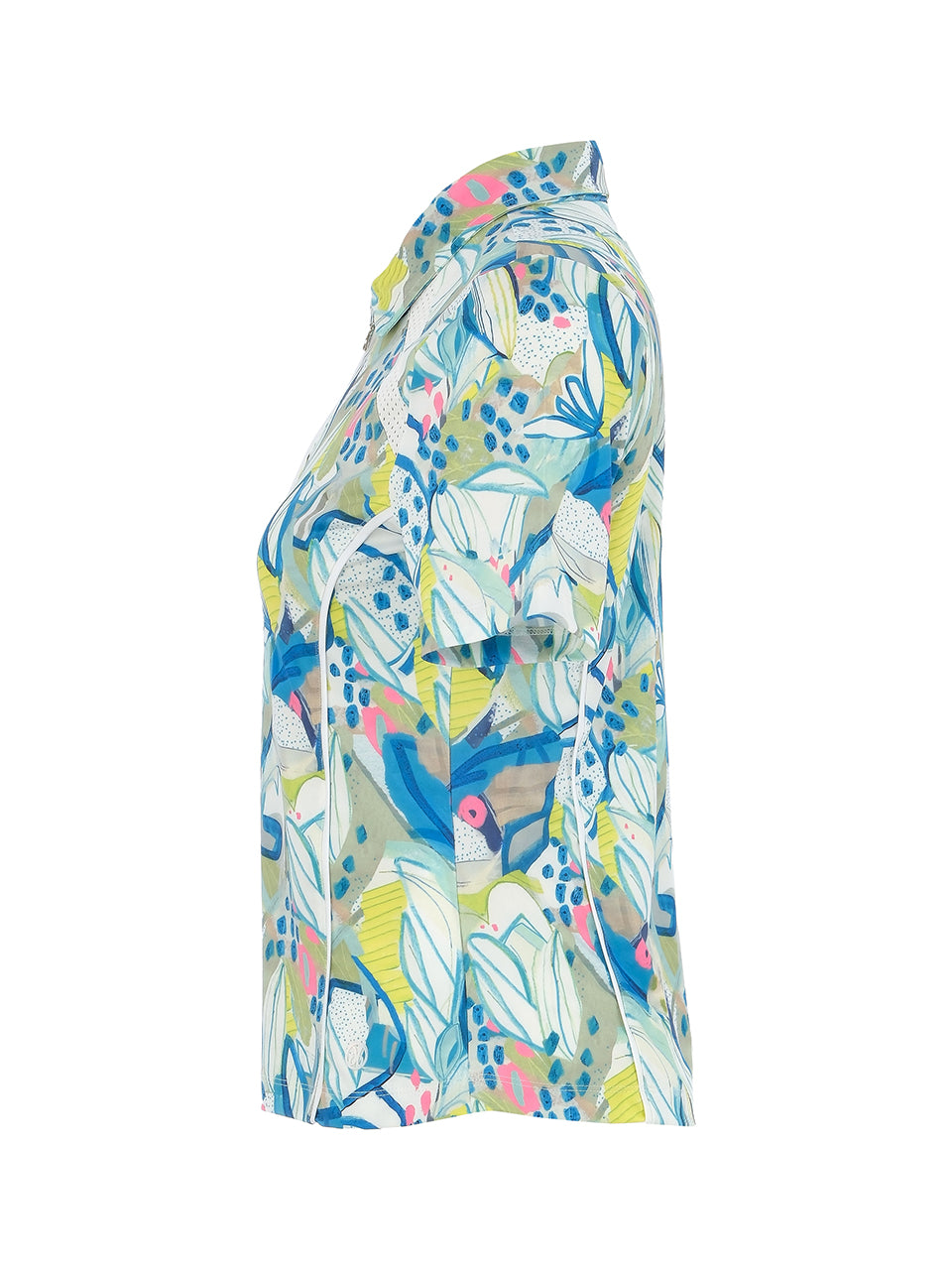 Vibrant Leaf Print Zip Polo - Sportswear (Golf/Tennis/Pickleball)