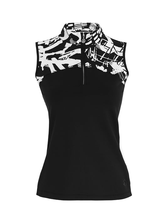 Urban Edge Sleeveless Polo in Black & White - Sportswear (Golf/Tennis/Pickleball)