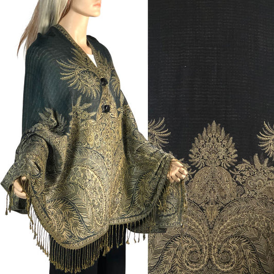 Reversible Woven Paisley Button Shawl
