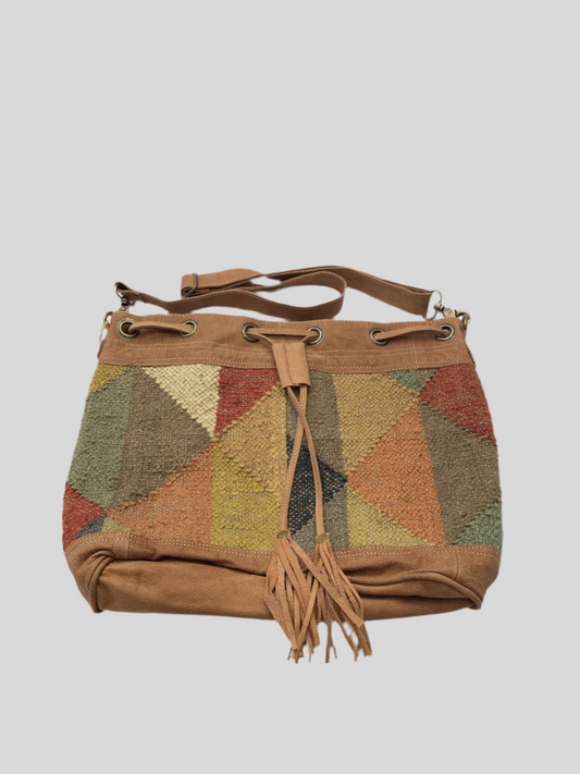 Large Tapestry and Leather Tote Bag