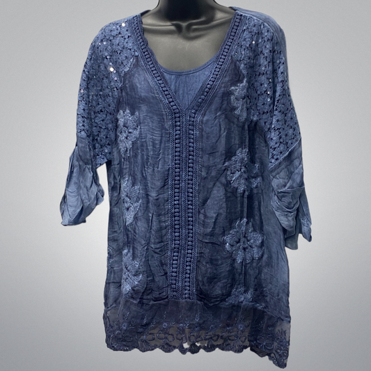 Italian Silk Top With Embellished Aplique