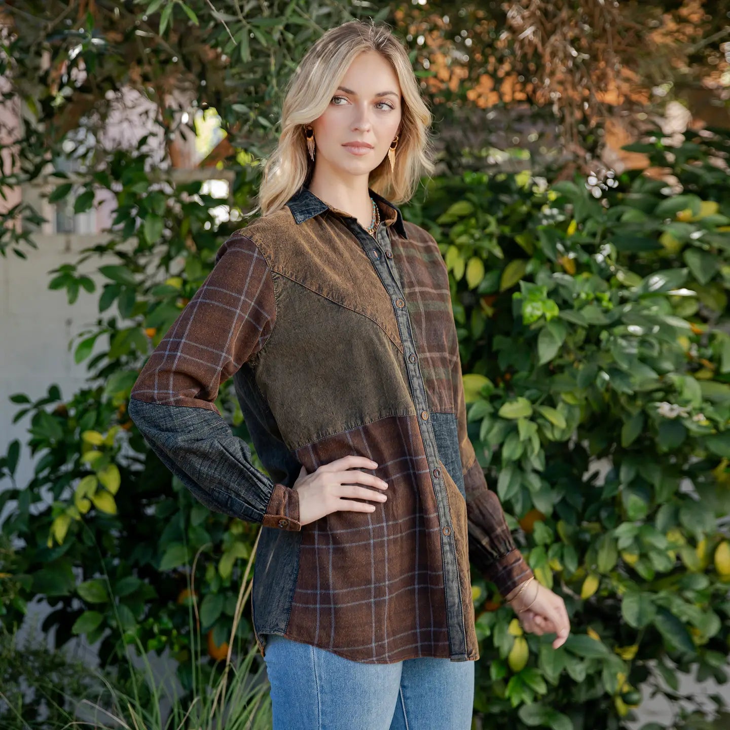Vintage Patchwork Button-Down Shirt