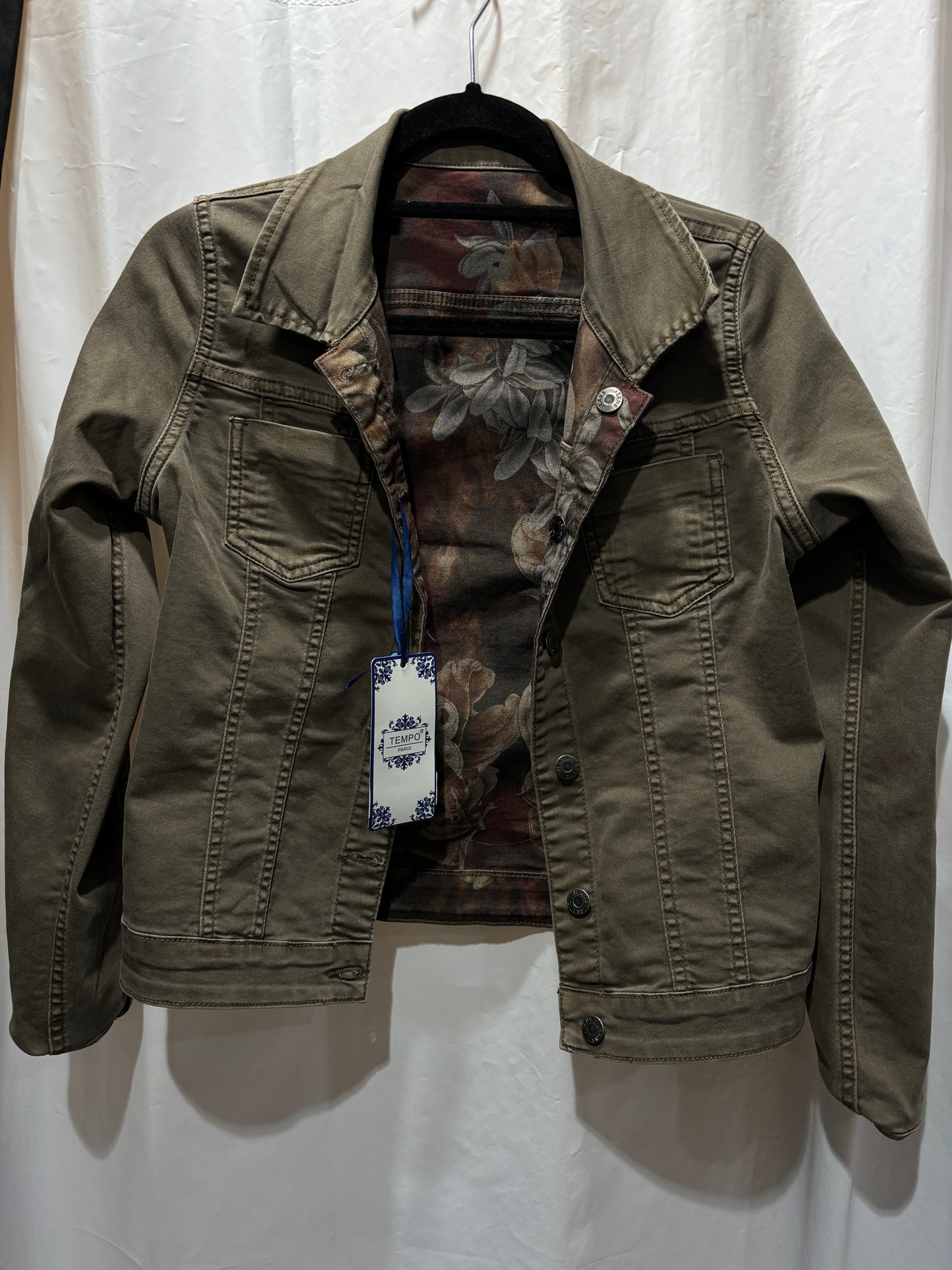 Taupe and Cognac Reversible Floral Jean Jacket