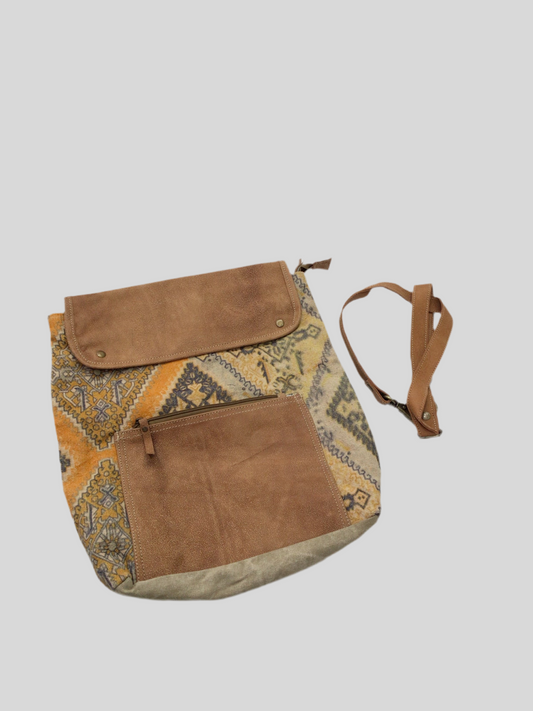 Leather & Print Canvas Backpack