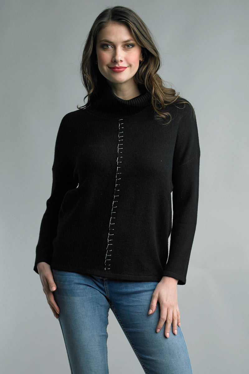 Turtleneck Sweater With Chain Stitching Detail