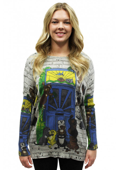Cat House Print Sweater Top