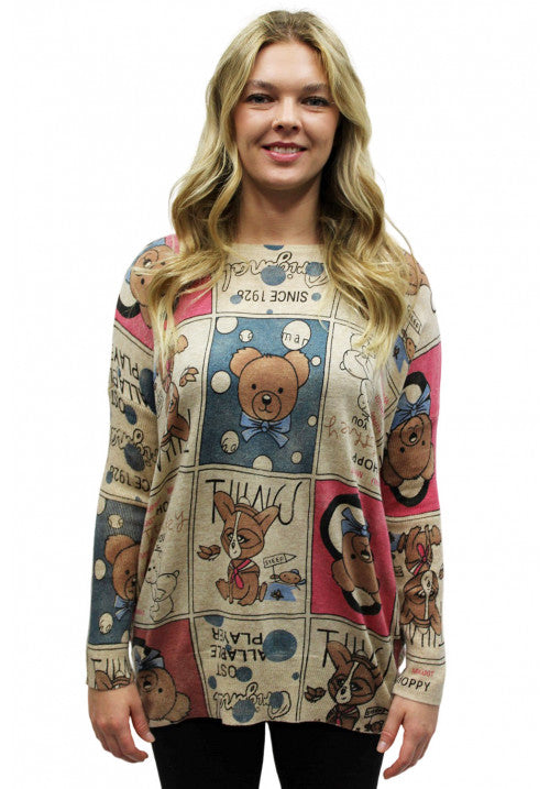 Teddy Bear Print Sweater Top