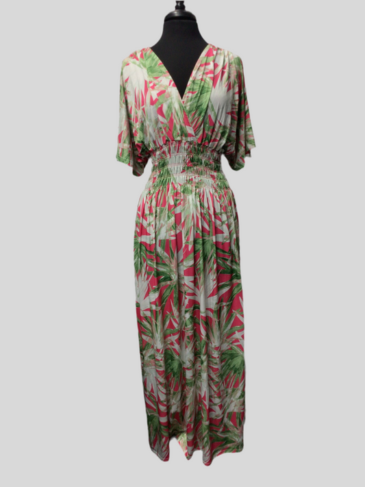 Leaf Cross V-Neck Stretchy Dress