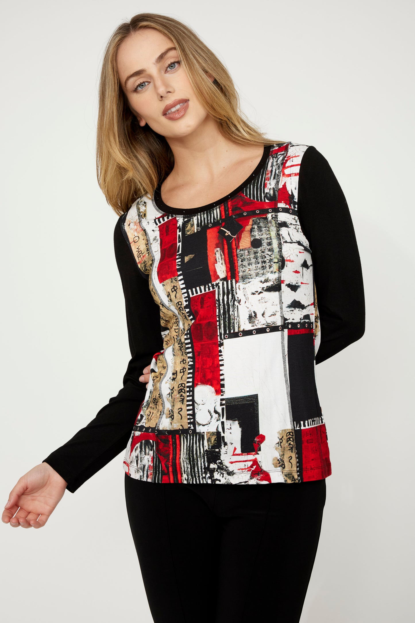Abstract Patchwork Long-Sleeve Top