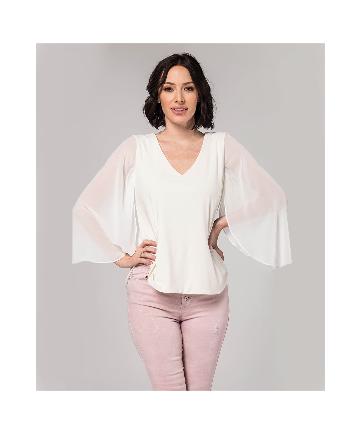 White V-neck Chiffon Blouse