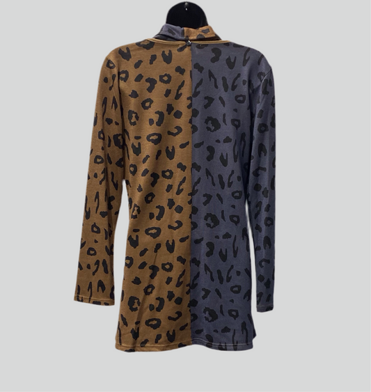 Dual Color Cheetah Print Top With Scarf